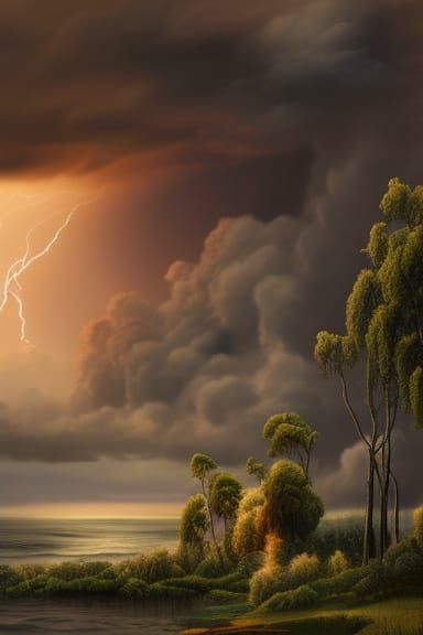 Epic Sunset Storm with Voluminous Thunderclouds