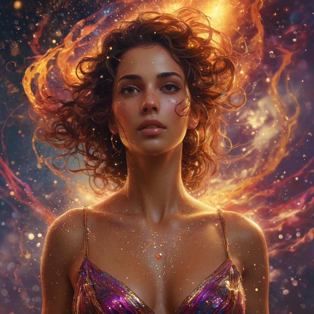 Resolute Woman in Explosive Celestial Concept Art