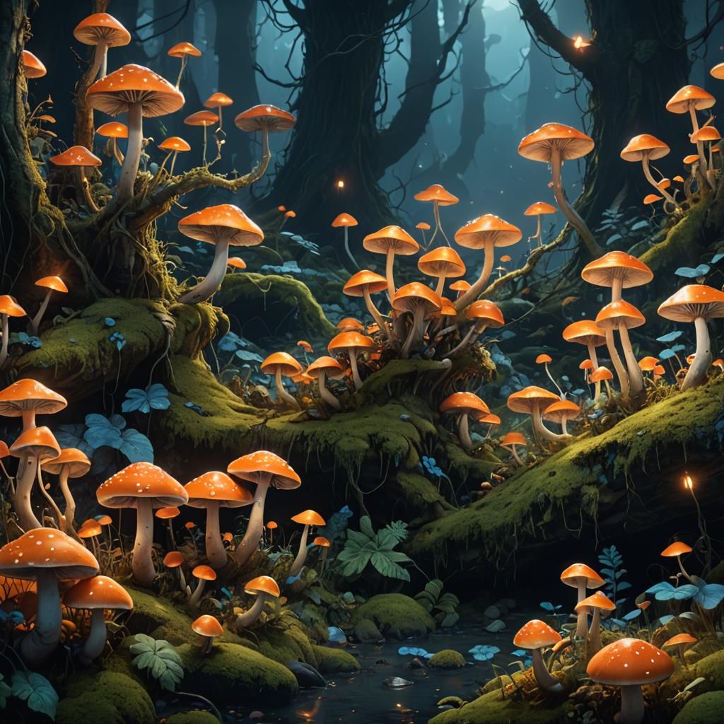 Glowing Mushrooms in a Magical Forest: Fantasy Art