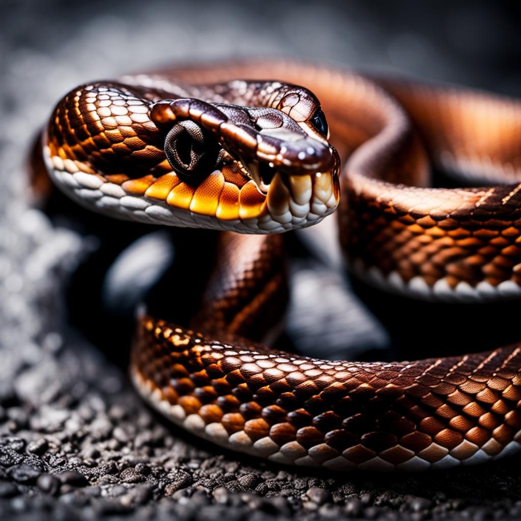 Macro Photograph of Snake with Metallic Copper Scales