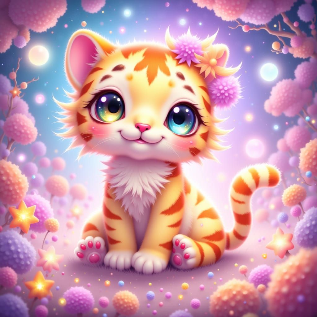 Adorable Chibi Tiger in Ethereal Anime Style