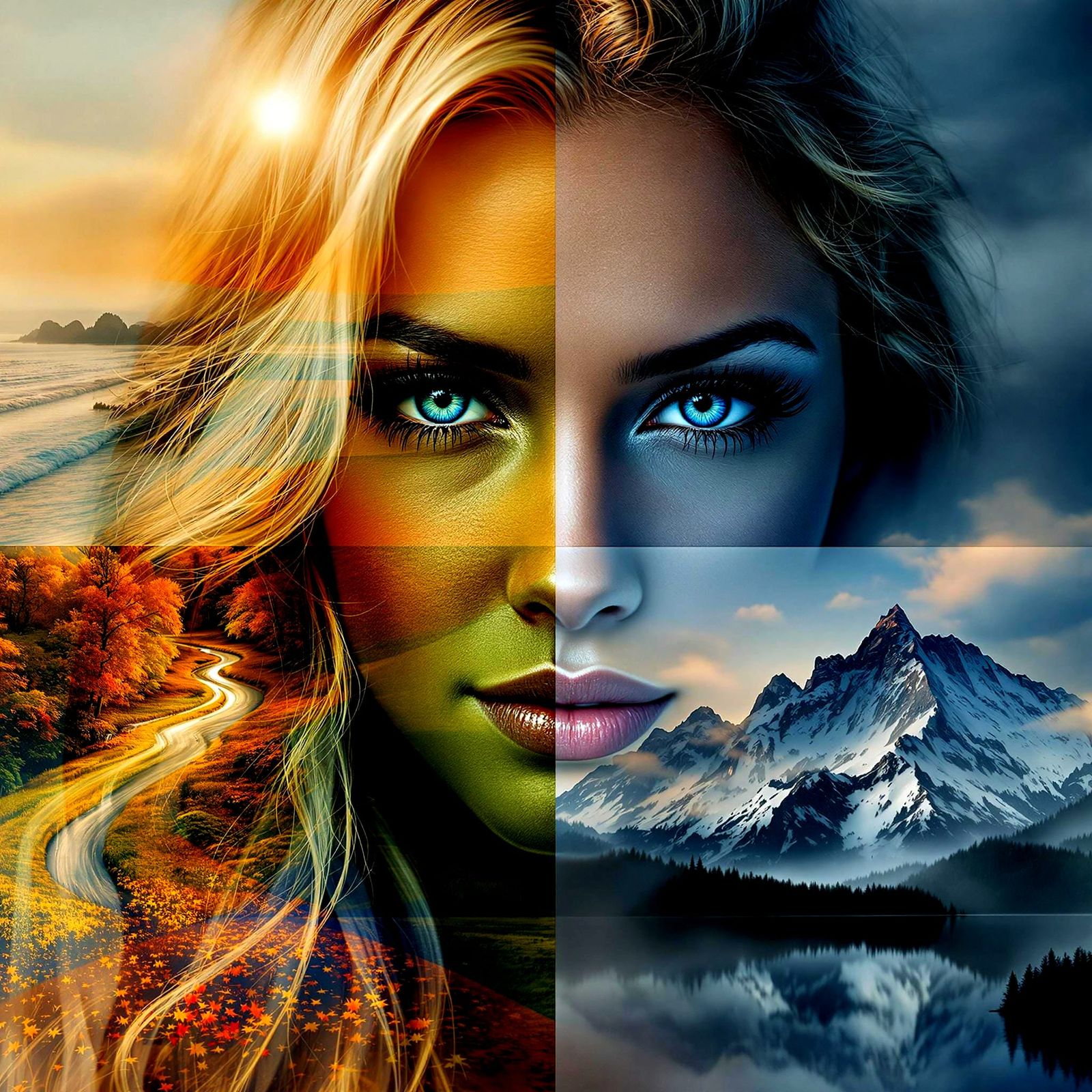 Surreal Portrait of Gaia in Vibrant Seasons