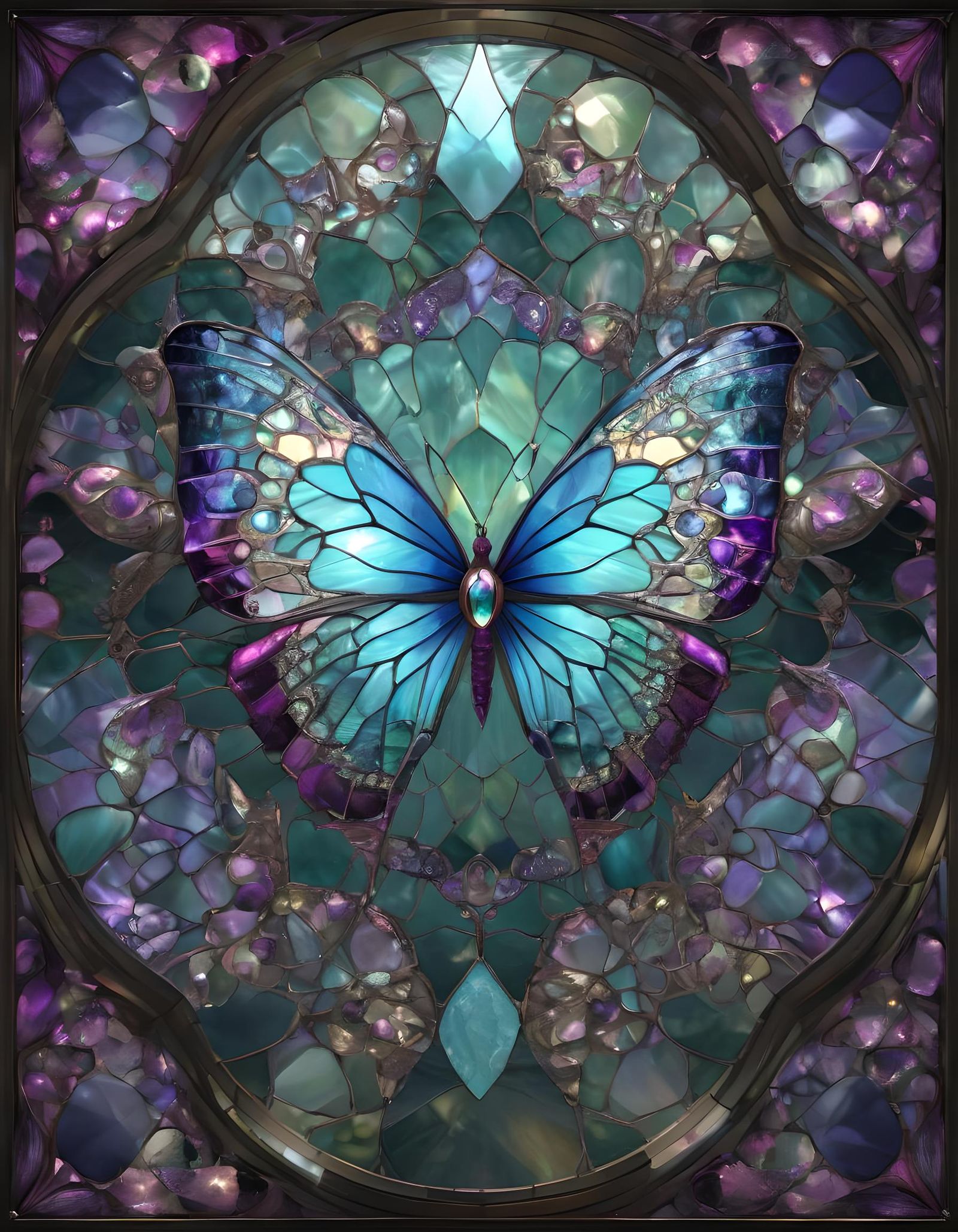 Stained Glass Fractal Pattern in Vivid Colors