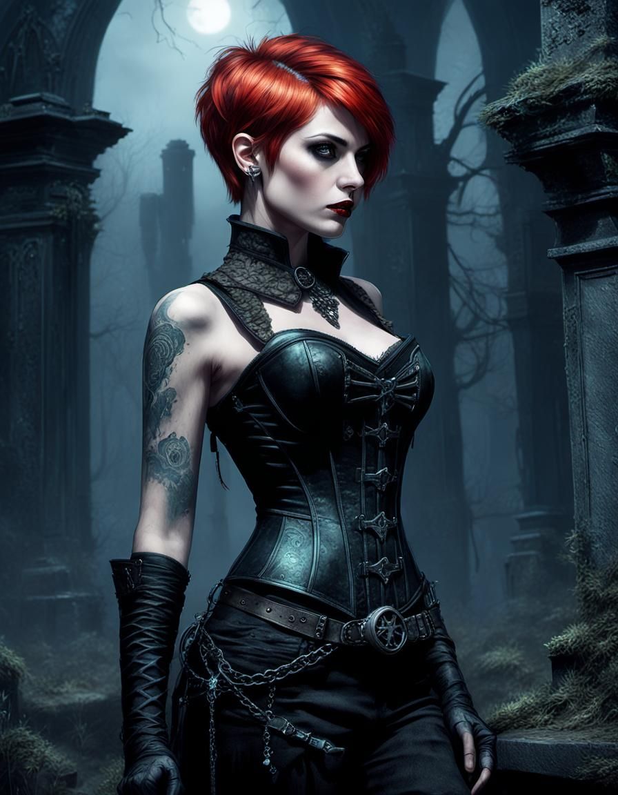 Gothic Horror Graveyard Scene in Dieselpunk Style