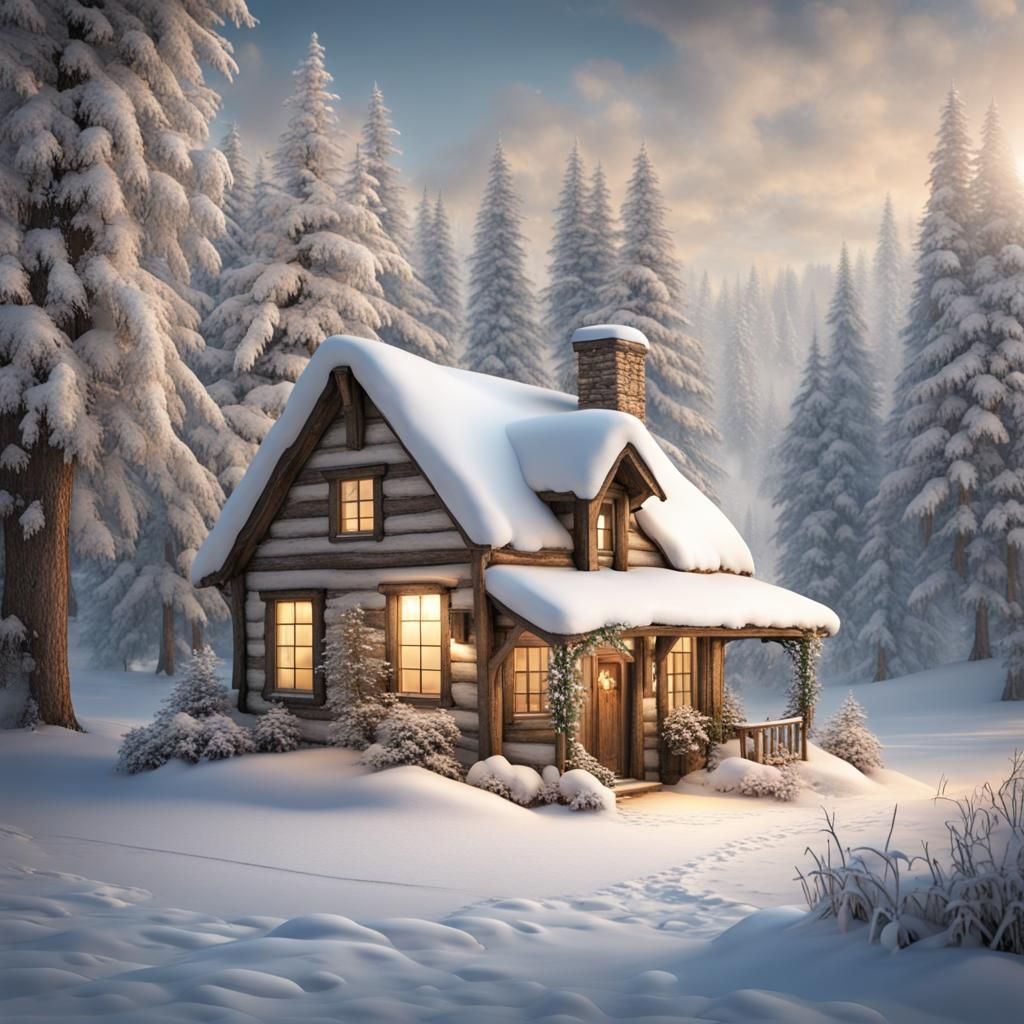 Quaint Cottage in Snowy Winter Wonderland