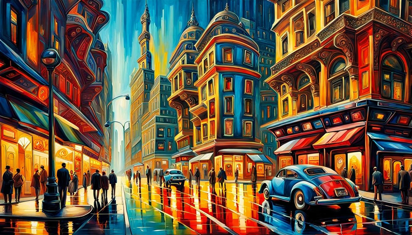 Futuristic Street Corner in Abstract Digital Art