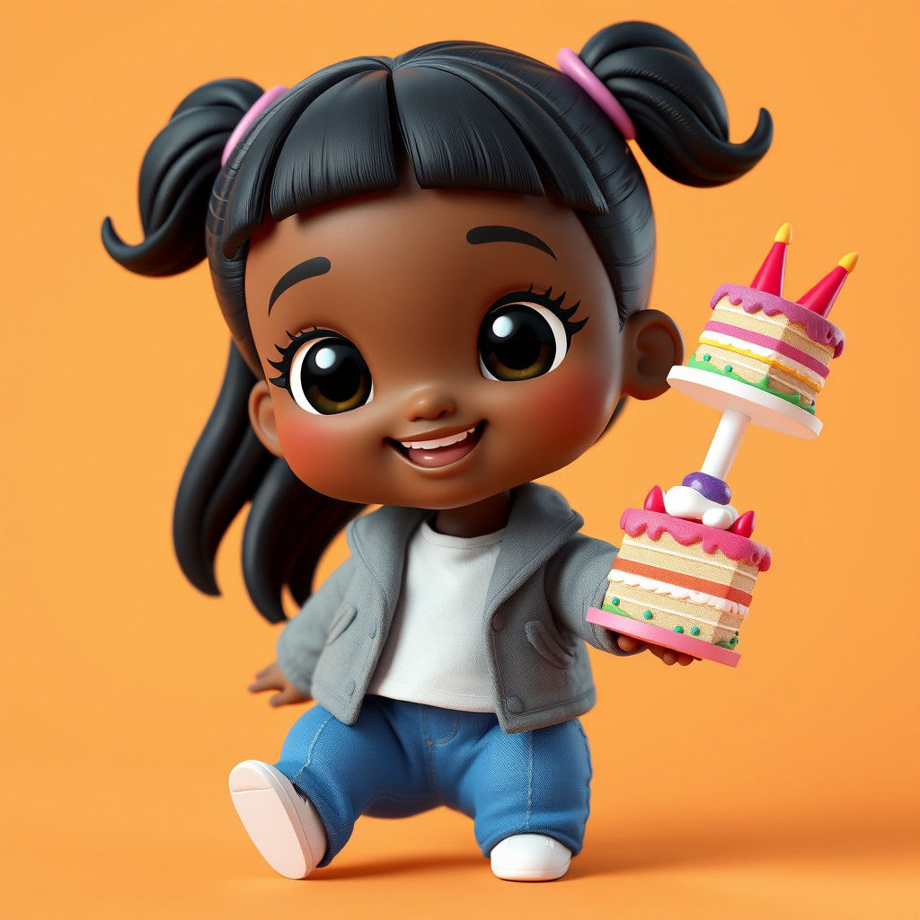 Disney-Inspired 3D Girl Doll Holds Colorful Cake in Joyful C...