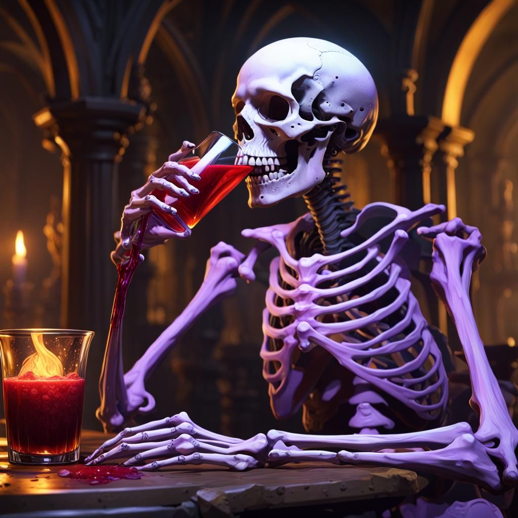 Skeleton Drinking Blood in Dark Fantasy Art