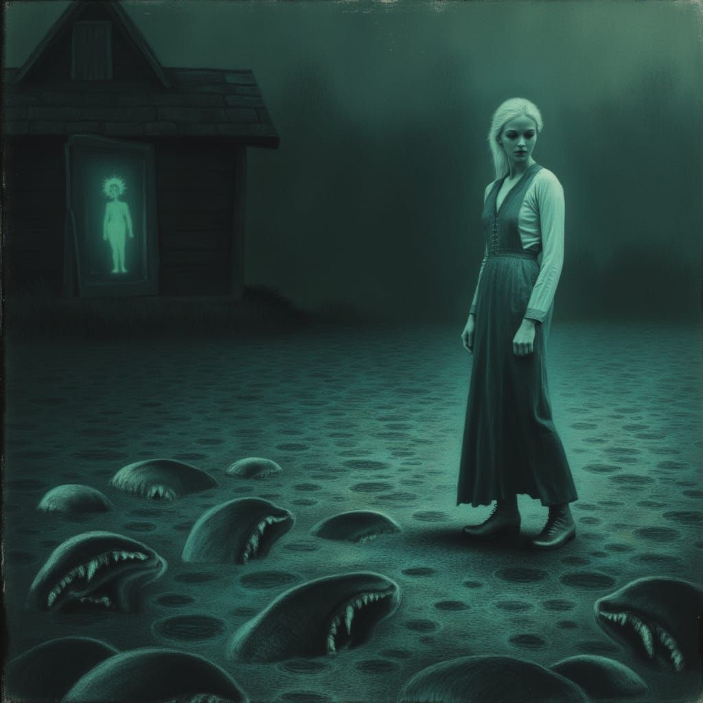 Ethereal Woman's Tear on Desolate Shore