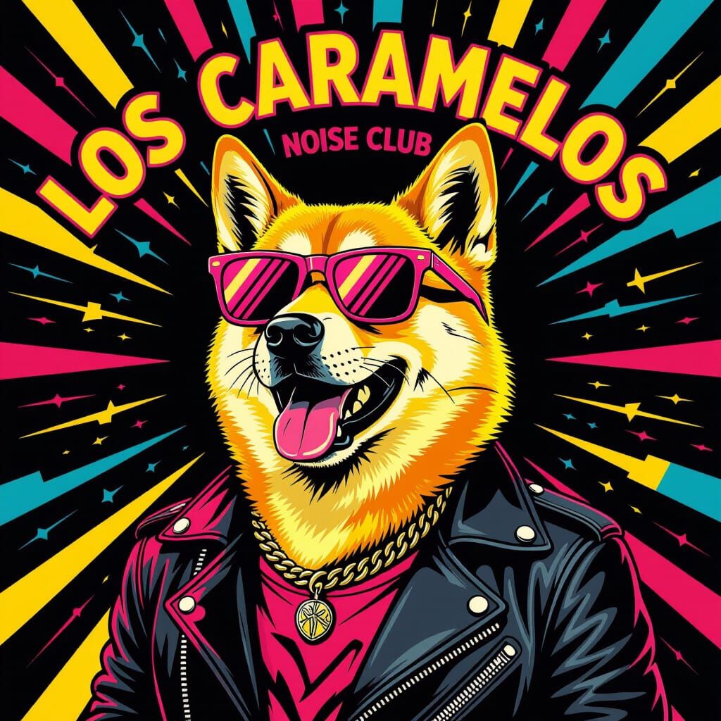Cartoon Canine Rock Star in Bold Pop Art Style