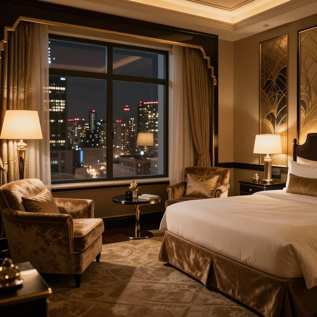 Luxurious Art Deco Hotel Room with City View