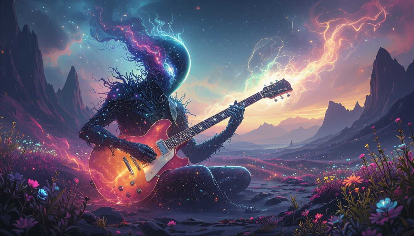 Cosmic Entity Plays Light Guitar on Alien World