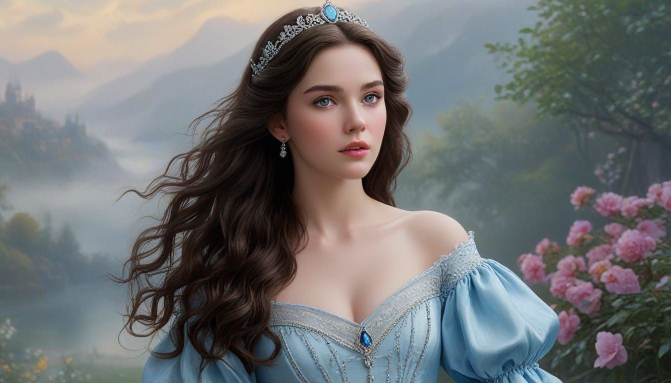 Beautiful Medieval Princess in Ethereal Fantasy Gown