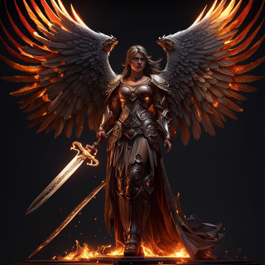Athena with Flaming Sword: Dark Fantasy Concept Art
