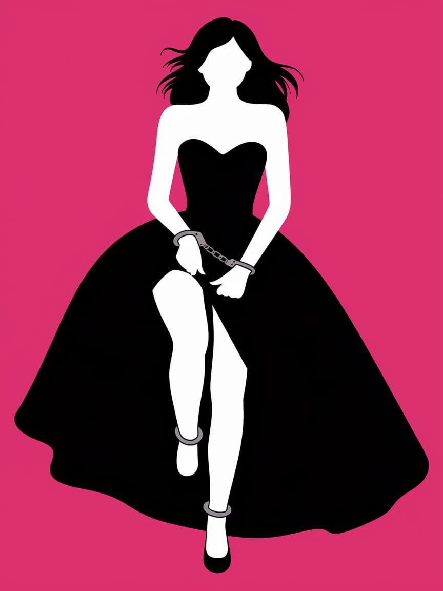 Woman in Ballgown with Handcuffs, Pop Art Style