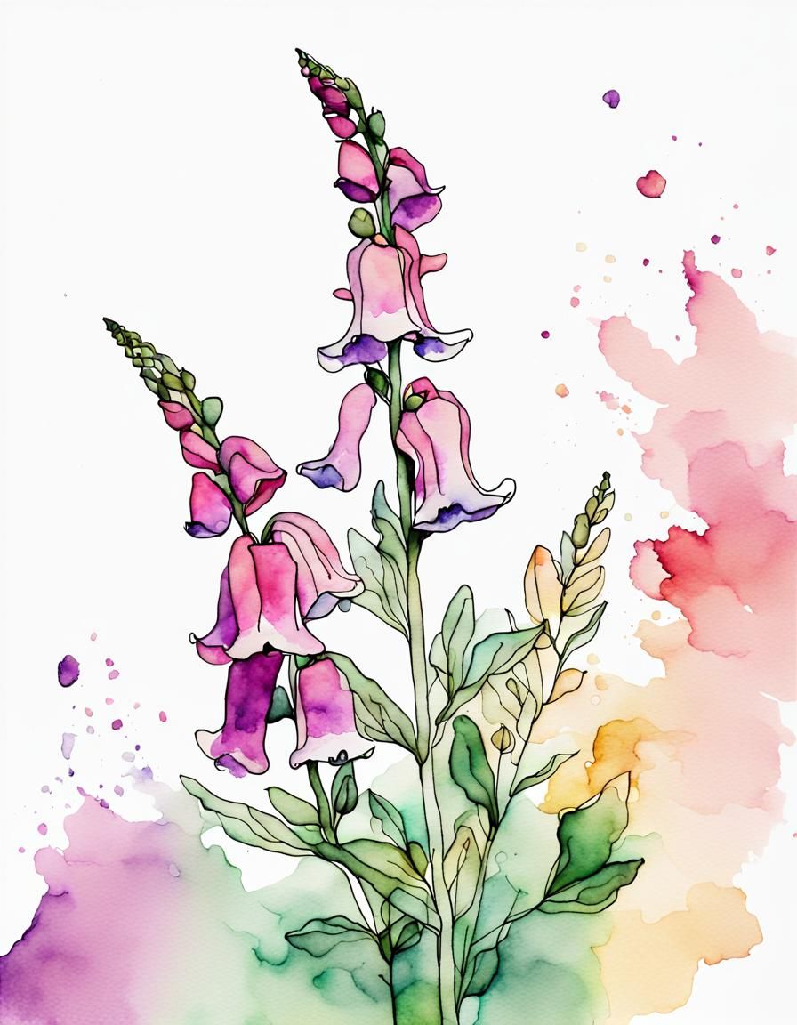 Simple Watercolour Foxglove in One Line Art