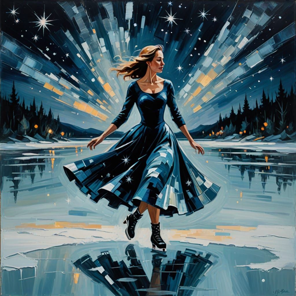 Ethereal Ice Skater in Abstract Expressionist Style