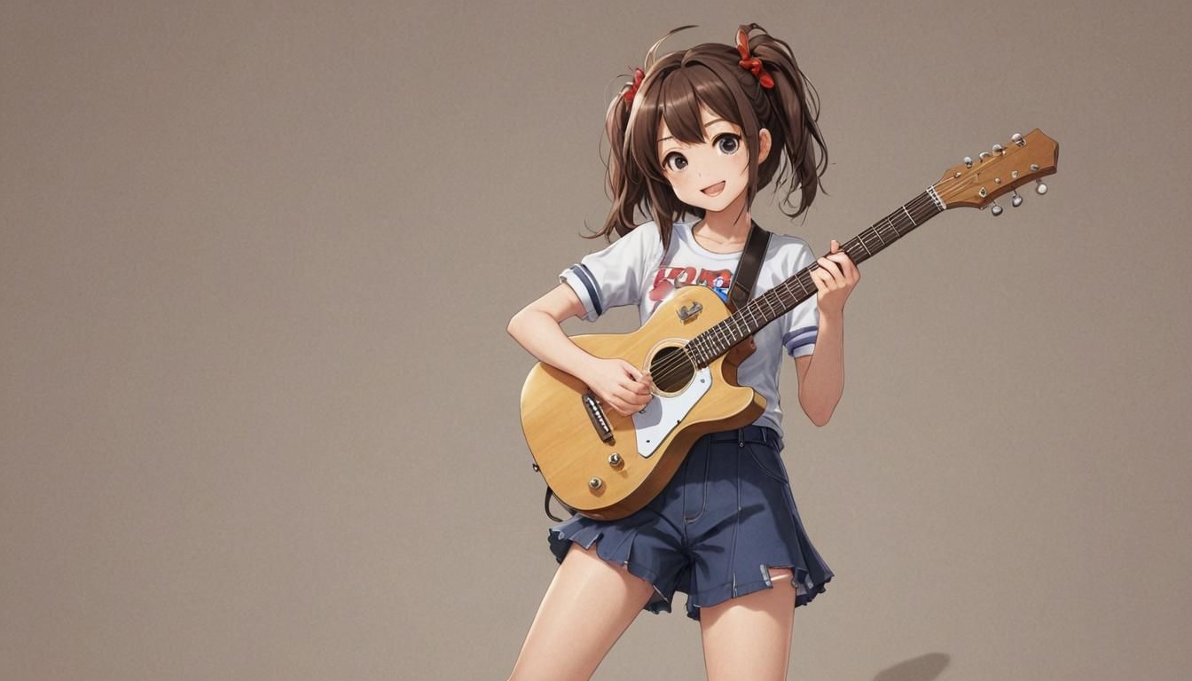 Cute Cartoon Guitar Girl in Anime Style