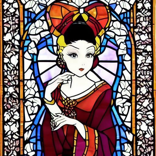 Lucille Ball Stained Glass Portrait in Beardsley Style