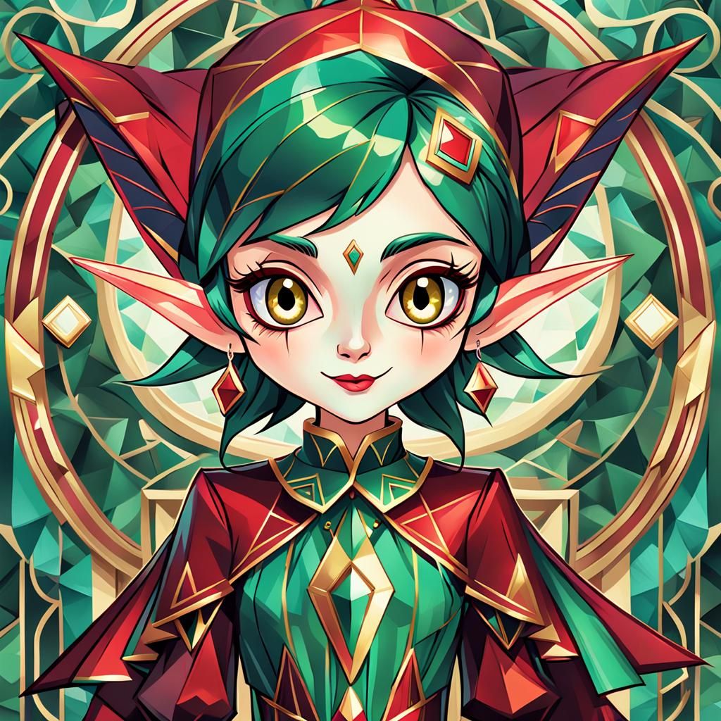 Cute Dark Elf (Art Deco and Naive Art style)