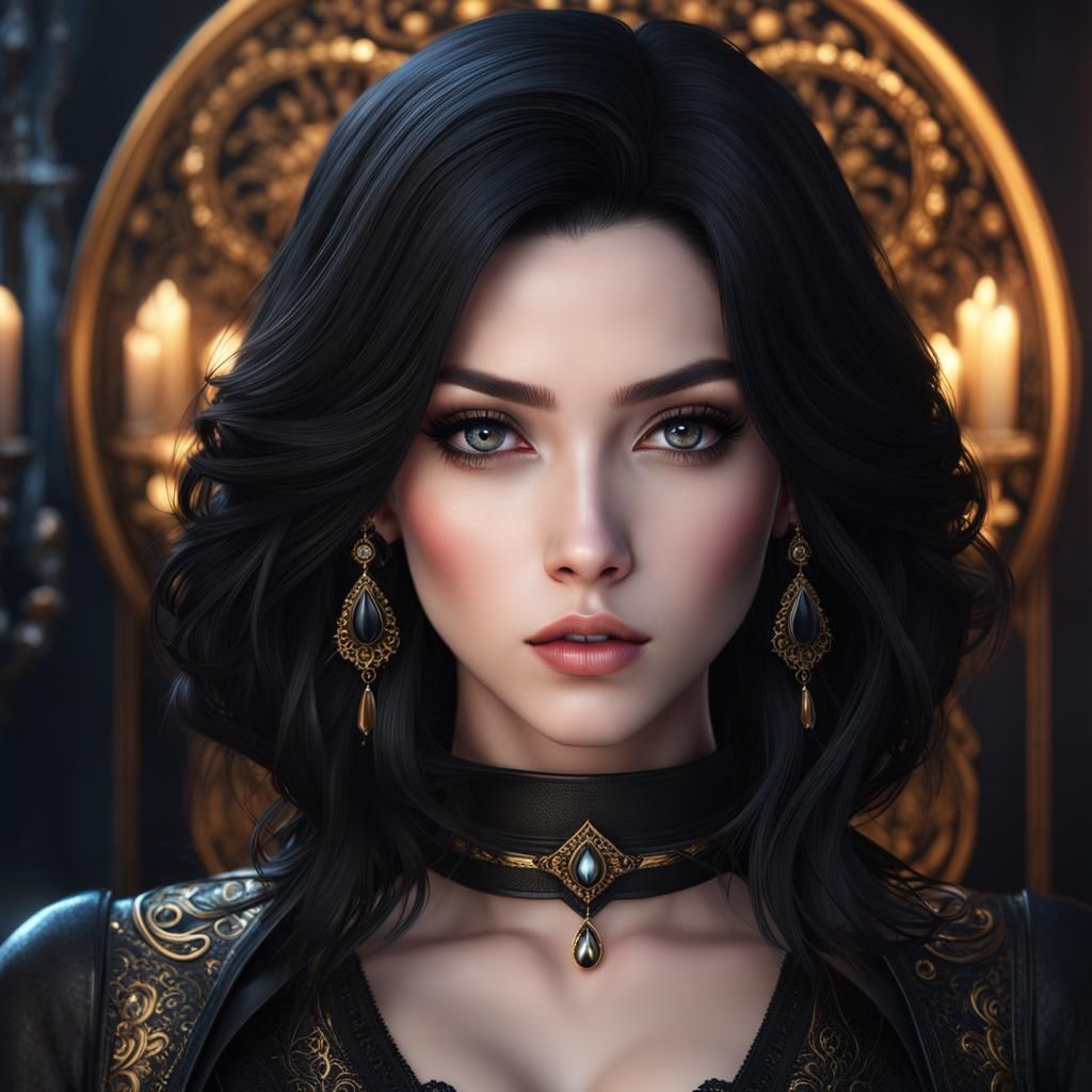 Beautiful Girl with Black Hair, Detailed Matte Painting