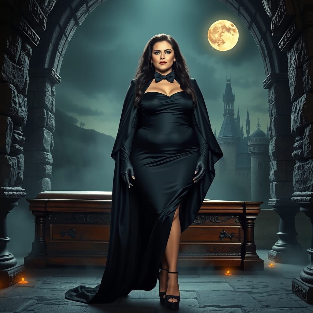 Polish Vampire Countess in Black Tie Attire, Castle Crypt