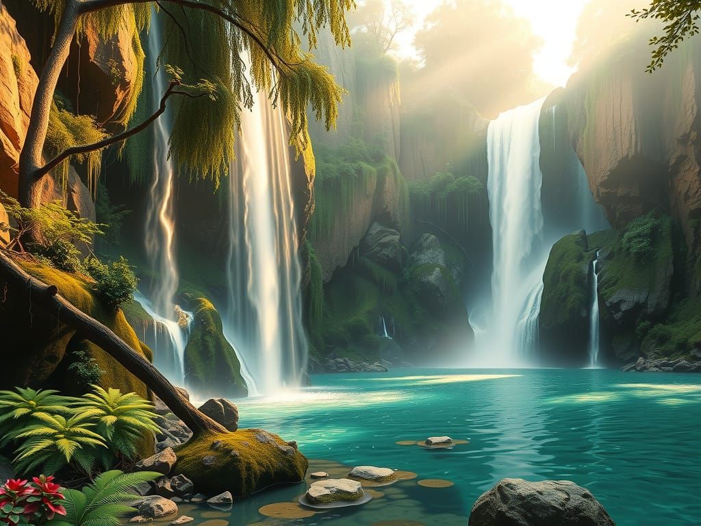 Beautiful landscape with a waterfall