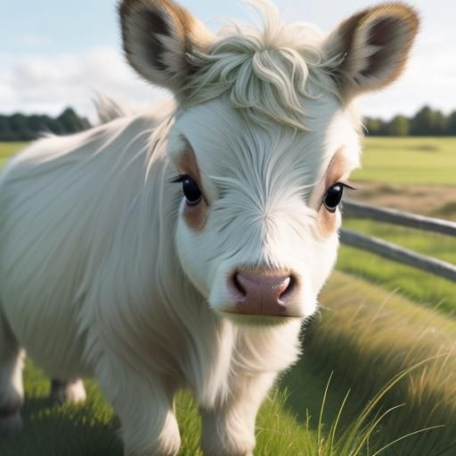 Close-Up Portrait of a Fluffy Highland Calf