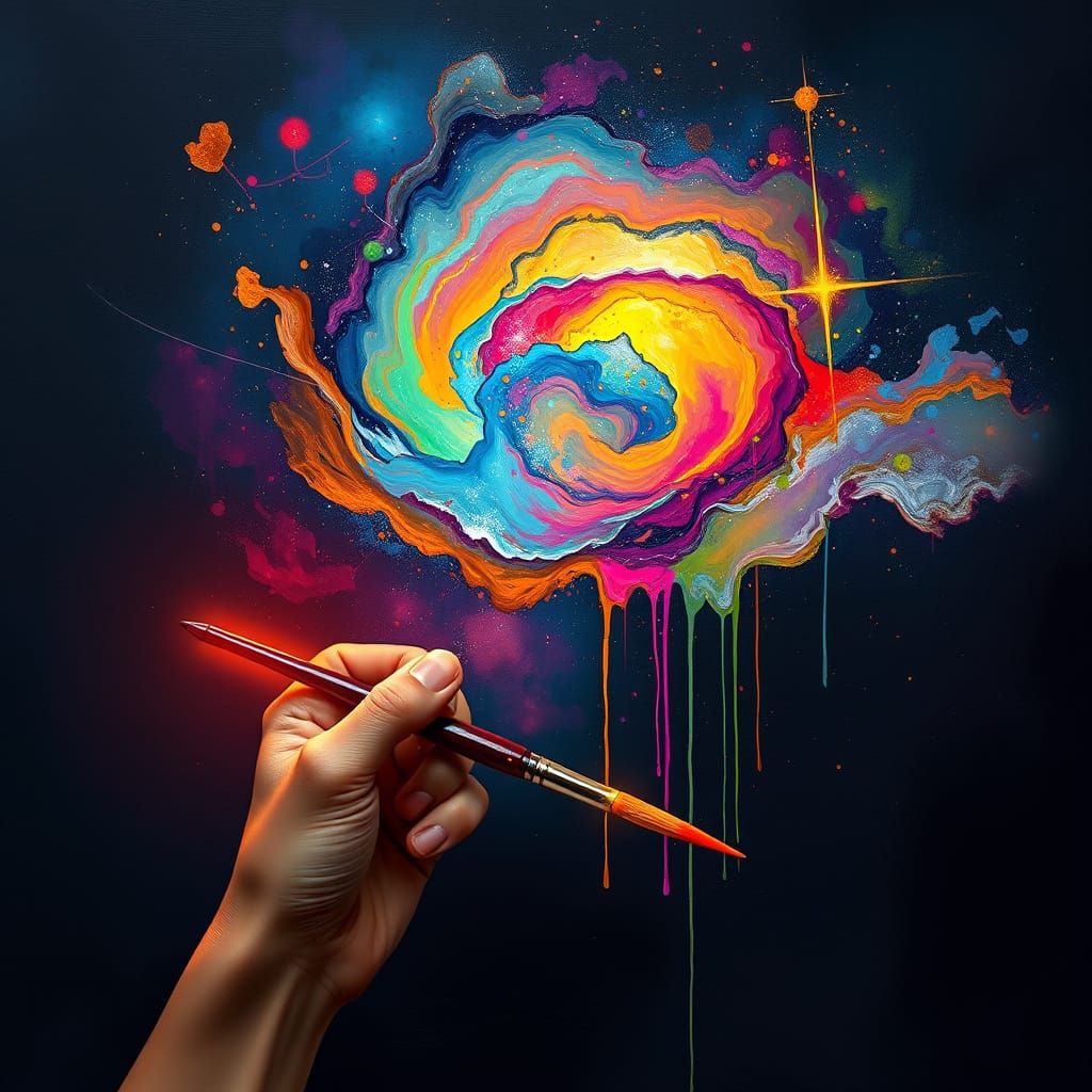 Cosmic Nebula Created by Hand with Glowing Paintbrush