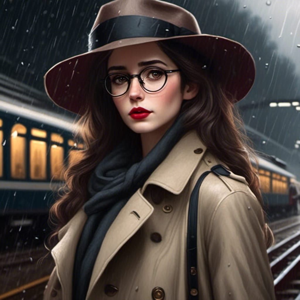 Beautiful Woman at Train Station in Hyperrealism