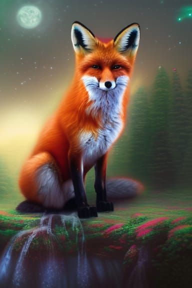 Wise Fox in Magical Forest, Astral Illustration