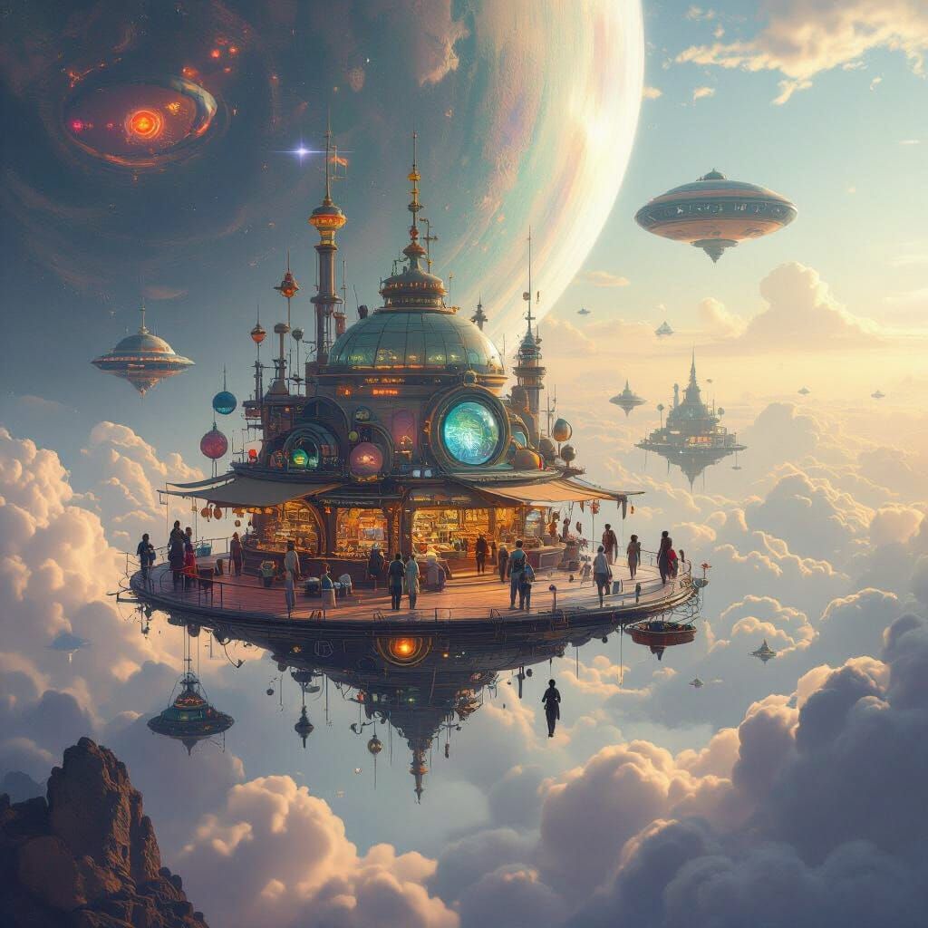 Floating Alien Market on a Gas Giant Planet