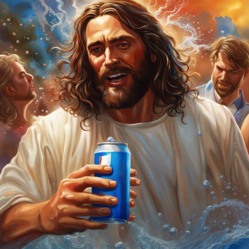 Jesus' Pepsi Miracle: Hyperrealistic Concept Art