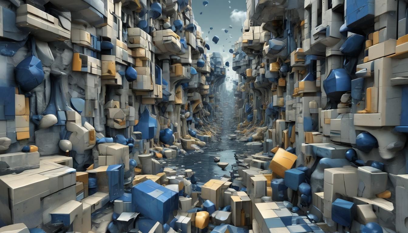 Surreal Cubist Dreamscape with Flowing Tears