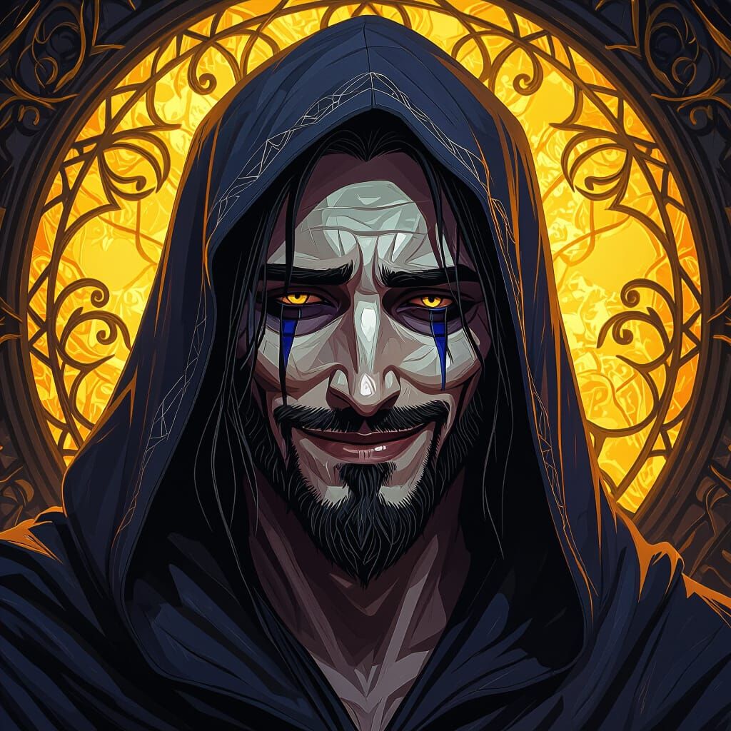 Grim Reaper Portrait with Tears and Smile