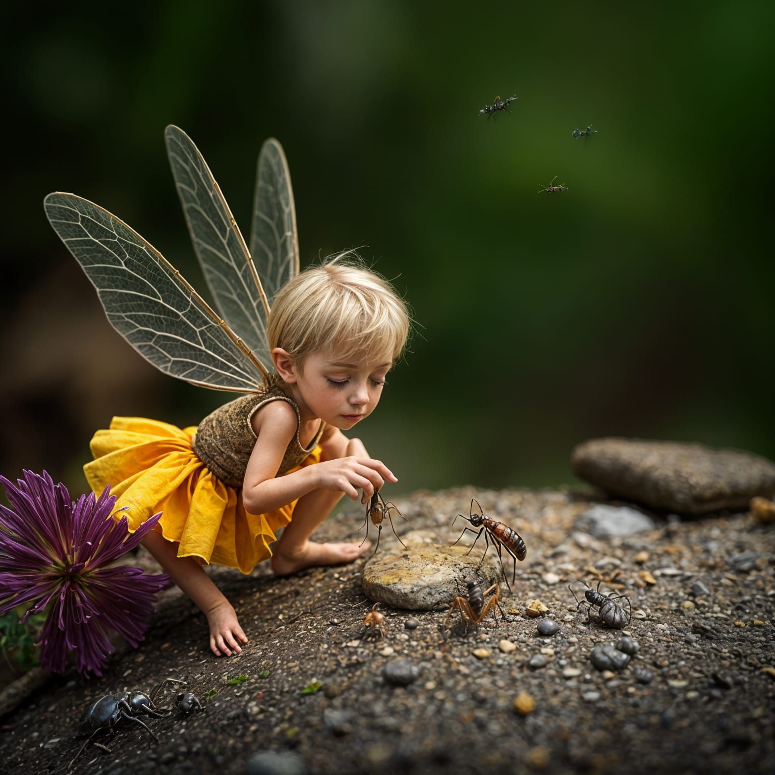Mischievous Pixie Entertains Insect Friends