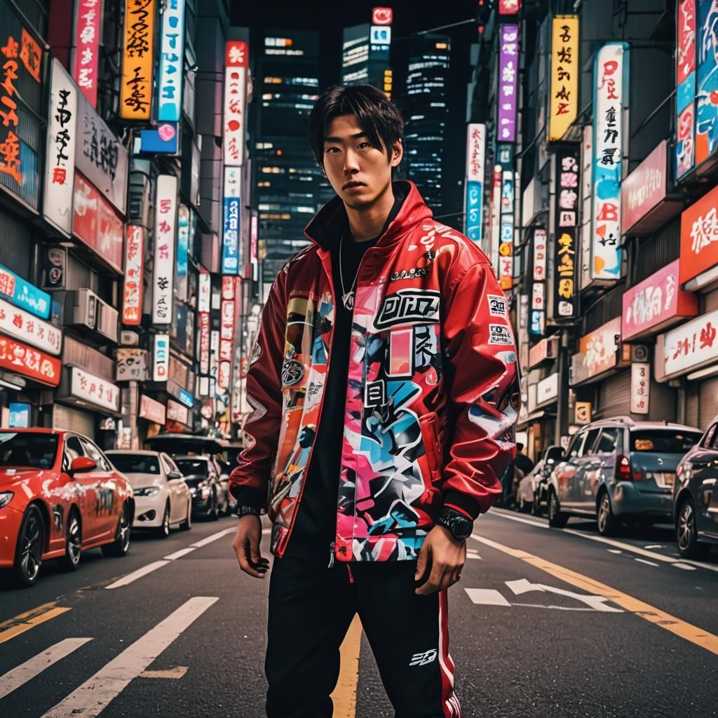 Tokyo Drift Racer in Neon Cityscape, Anime Style