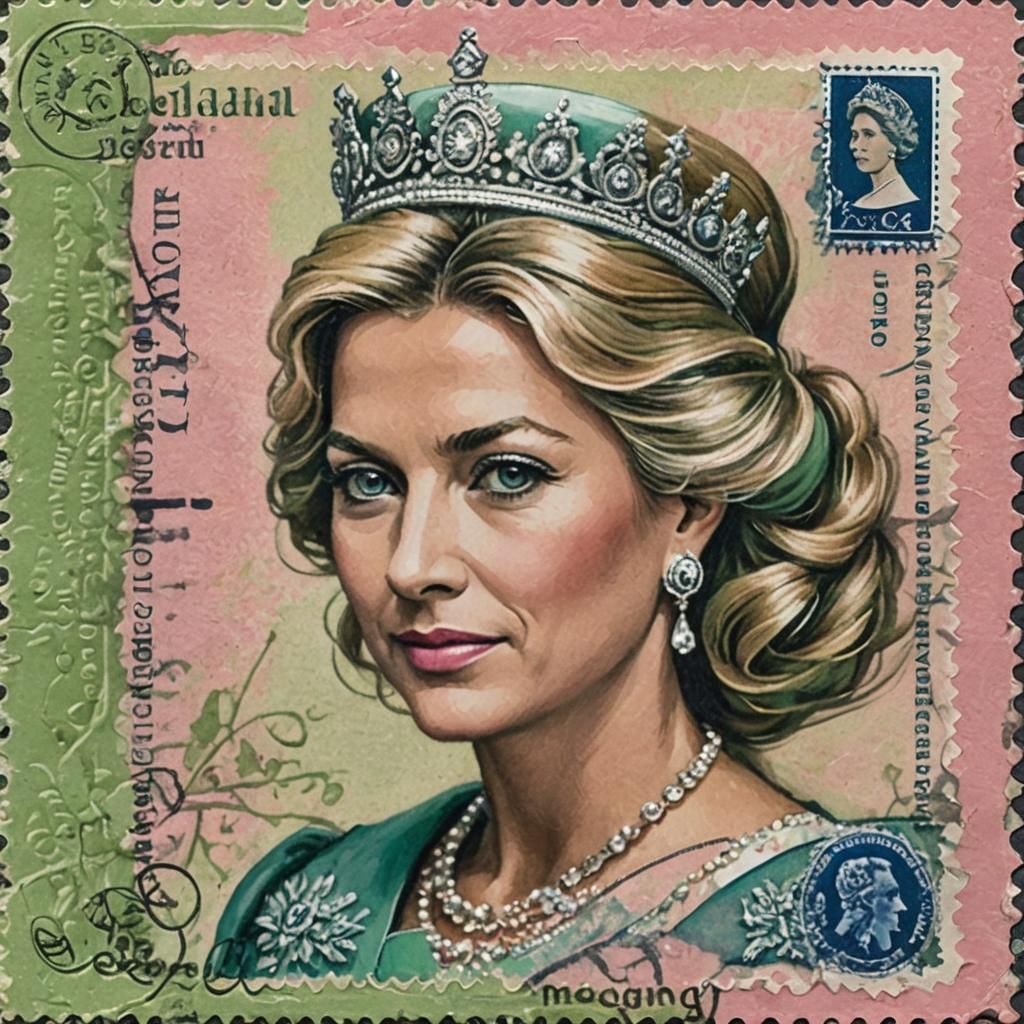 Mixed Media in pink and green tones.
A new ew postage stamp ...