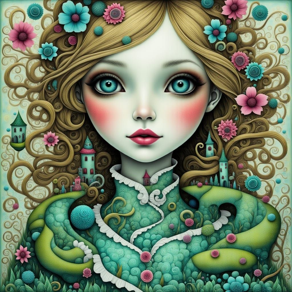 Whimsical Alice in Wonderland Fantasy Scene