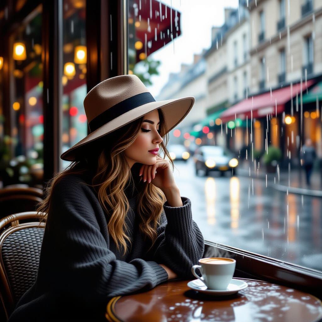 Parisian Cafe Scene in Luminous Oil Painting Style