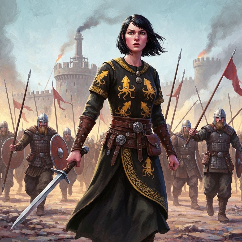 Viking Princess Leads Warriors: An Oil Painting