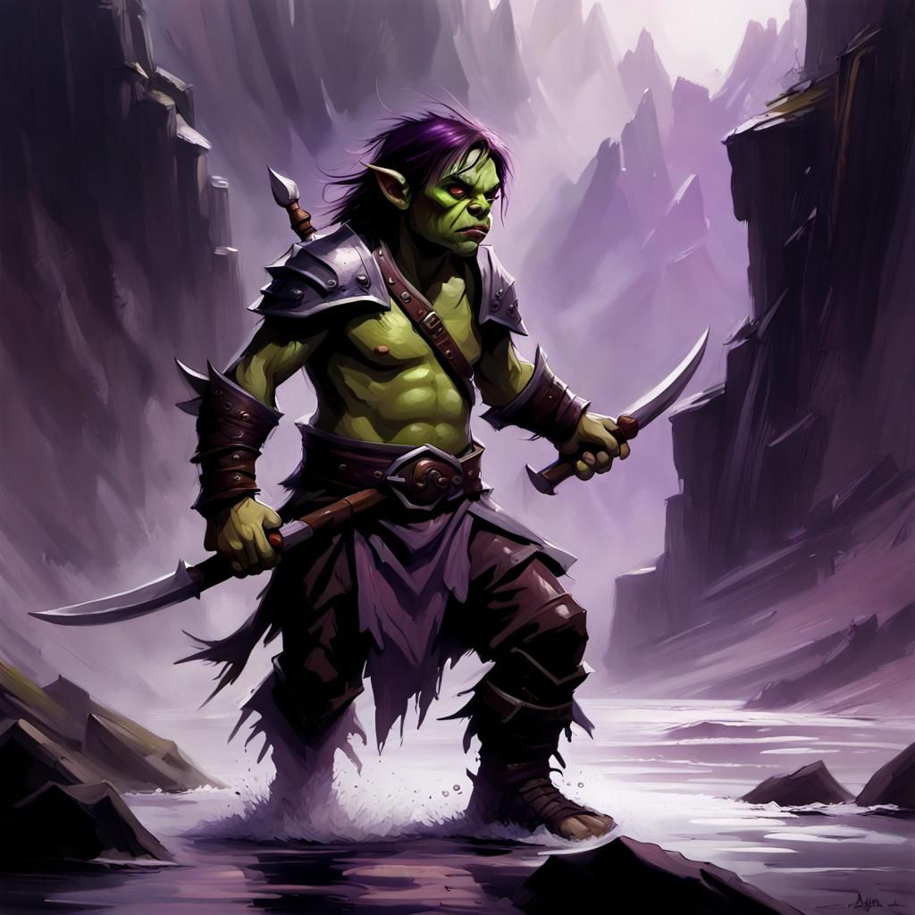 Epic Half-Orc Fighter in Dramatic Action Scene