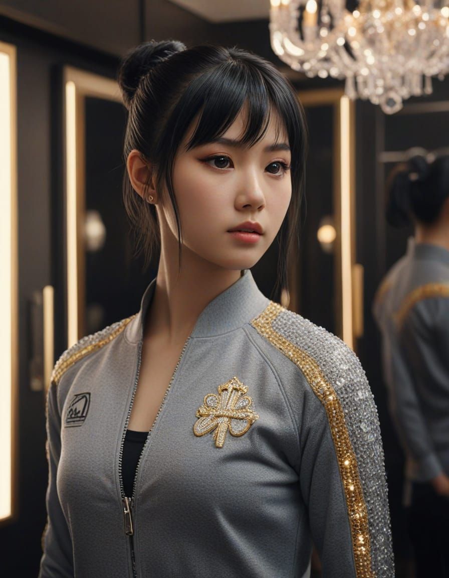 Cinematic Japanese Girl in Dressing Room