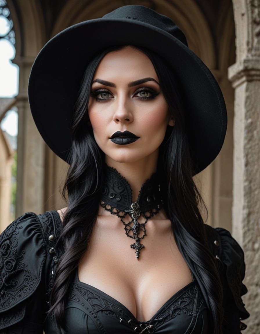 Gothic Photographic Portrait of Athletic Woman in Hat