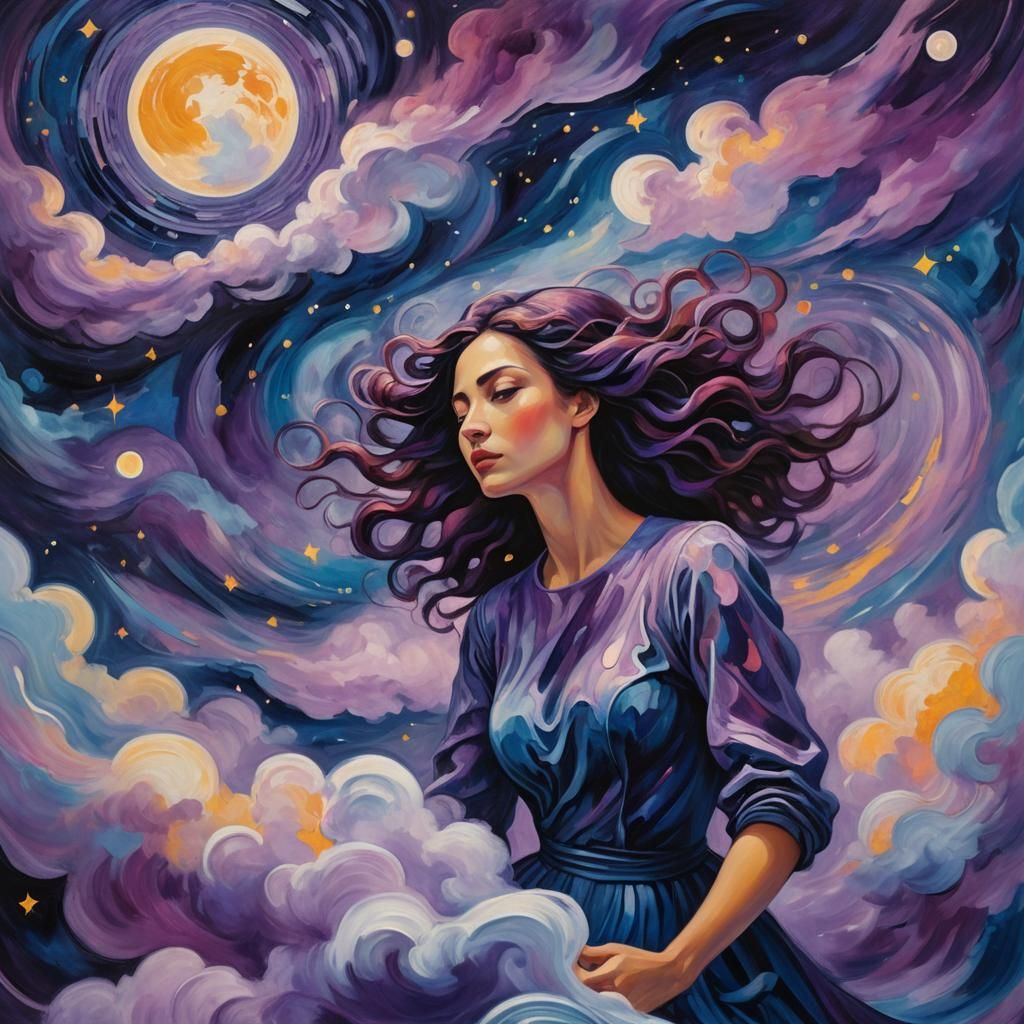 Woman in Space: Expressionist Art Inspired by Van Gogh