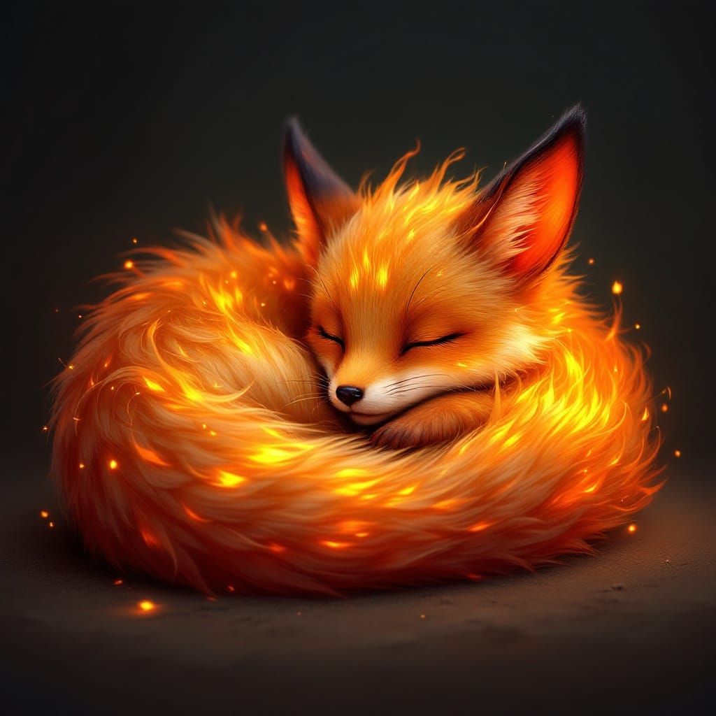 Flame-Fox Creature in Fiery Digital Painting