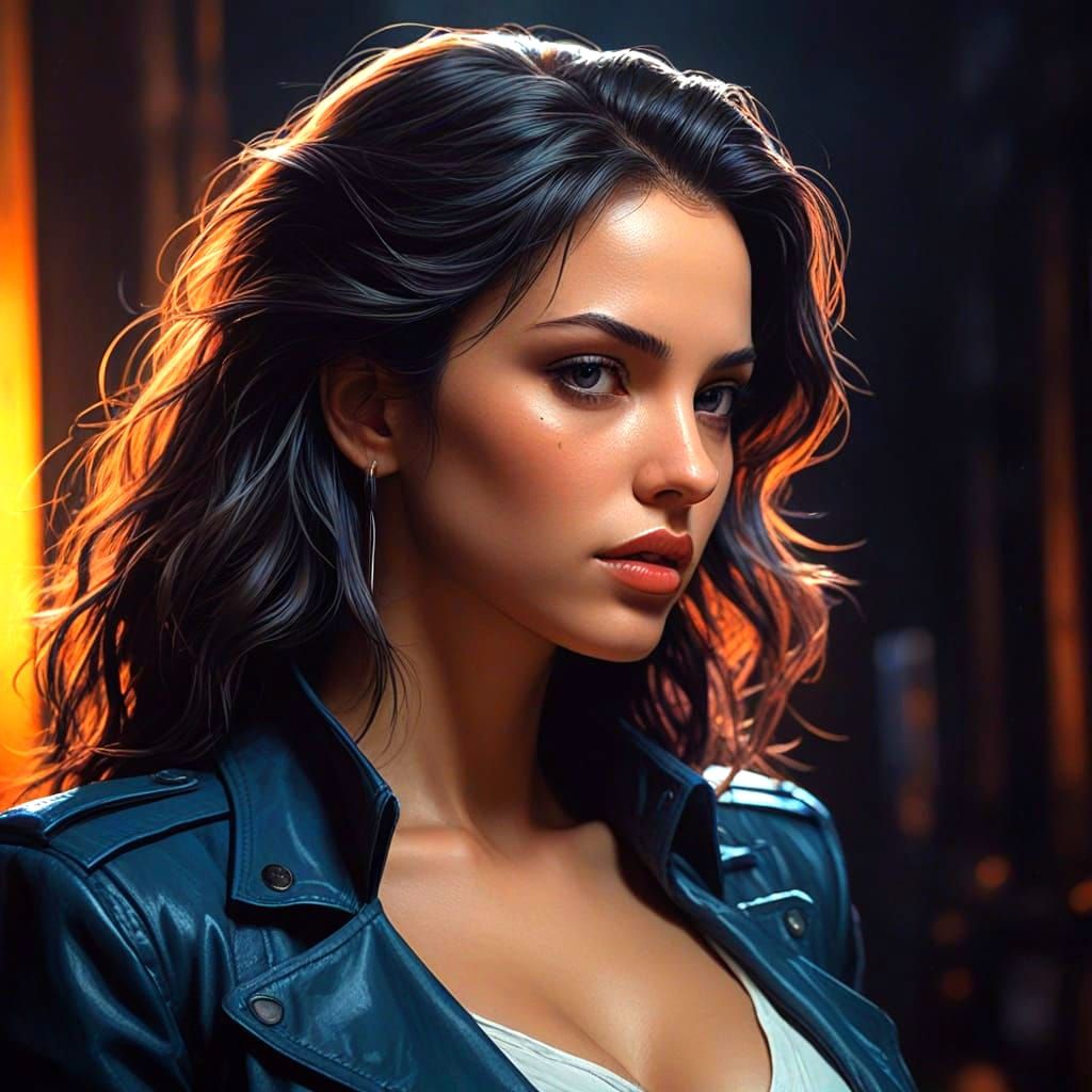 Gorgeous, Provocative Portrait in Vibrant Oil Painting Style