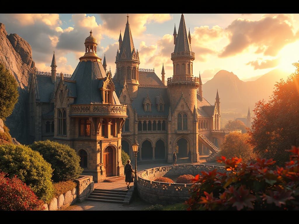 Vibrant Magic School for Wizards in Hyper-Realistic Style