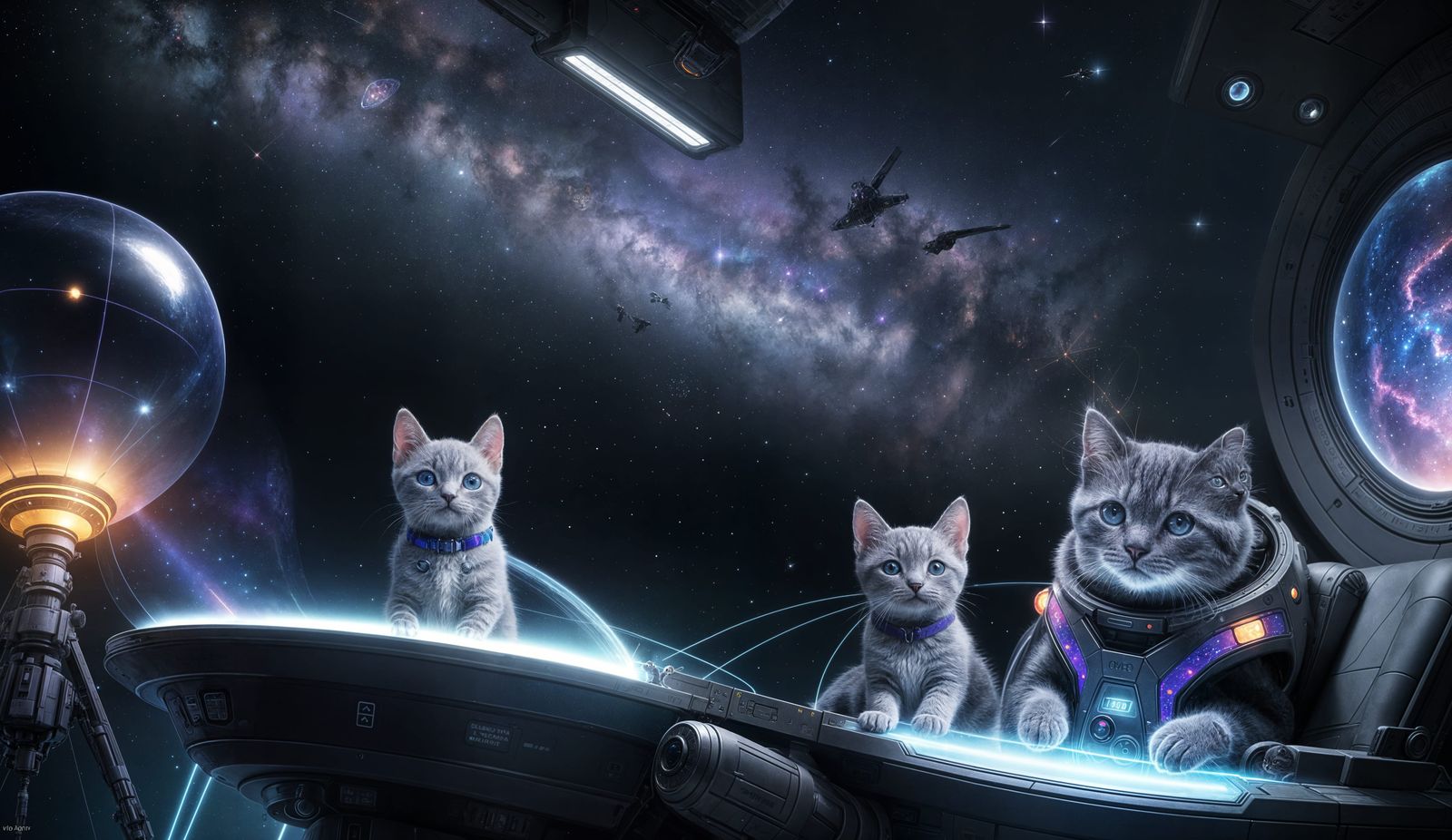 Whimsical Space Odyssey: Feline Cosmonauts in Orbit