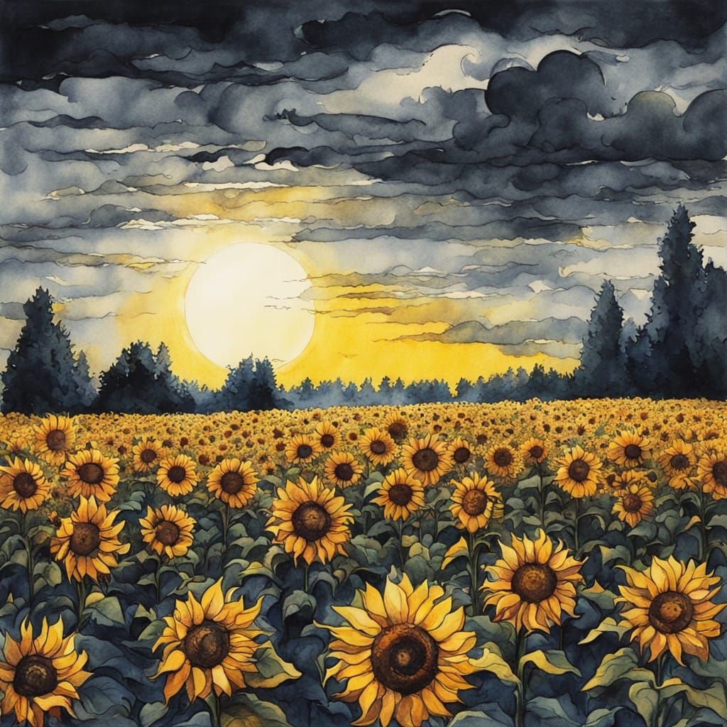 Sunflowers Illuminated by Golden Light